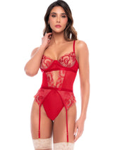 Mapale 80055 Sensual Ruby Red Lace Teddy with Integrated Garters Color Ruby Red
