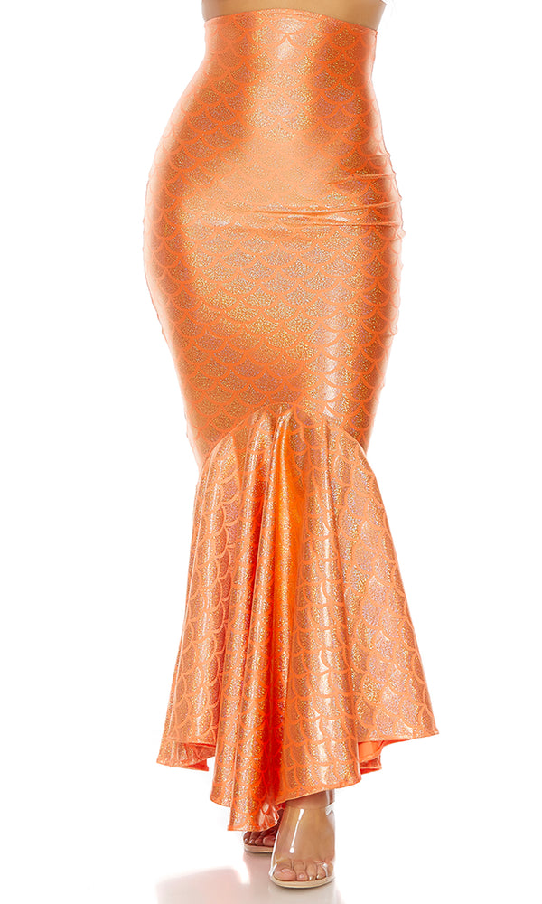 Neon Hologram Mermaid Skirt - Neon Orange
