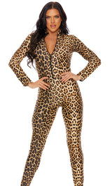 Leopard Zipfront Jumpsuit - Brown