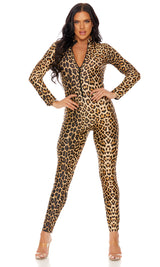 Leopard Zipfront Jumpsuit - Brown