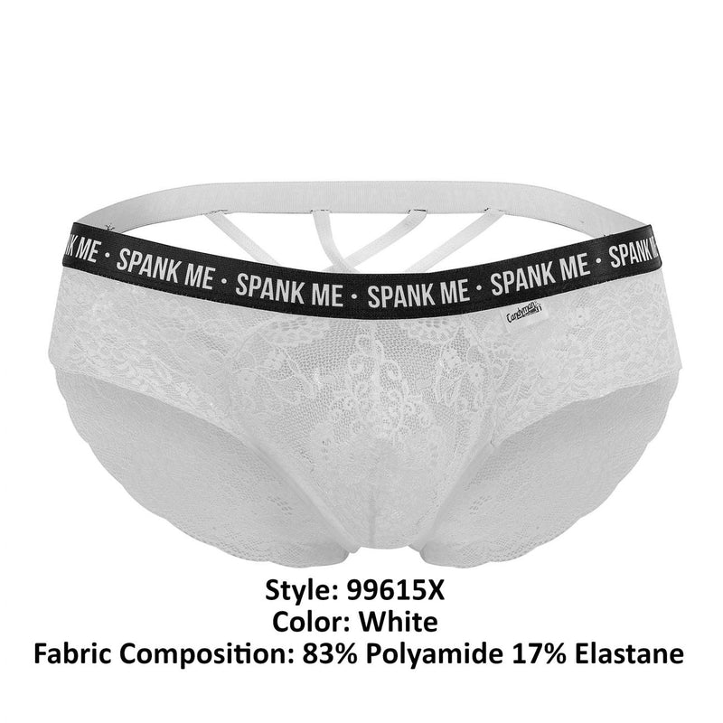 CandyMan 99615X Spank Me Lace Briefs Color White