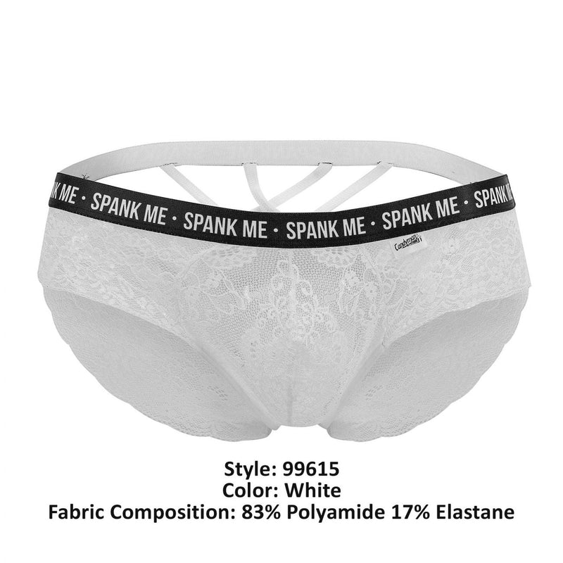 CandyMan 99615 Spank Me Lace Briefs Color White