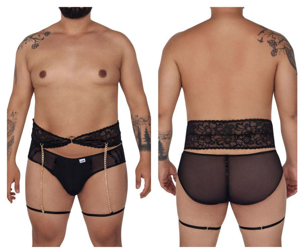 CandyMan 99703X Garter Briefs Two Piece Set Color Black