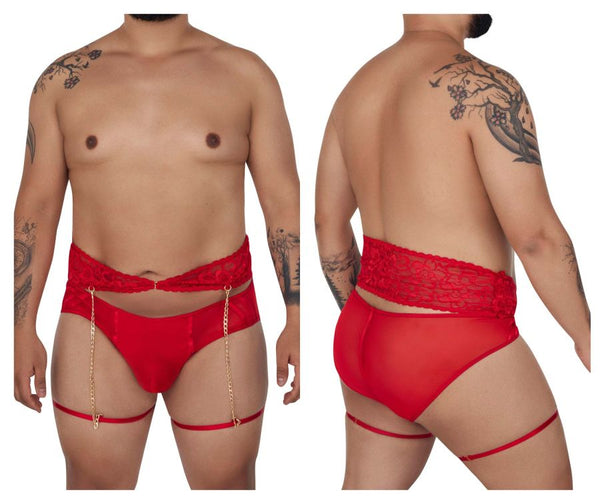 CandyMan 99703X Garter Briefs Two Piece Set Color Red