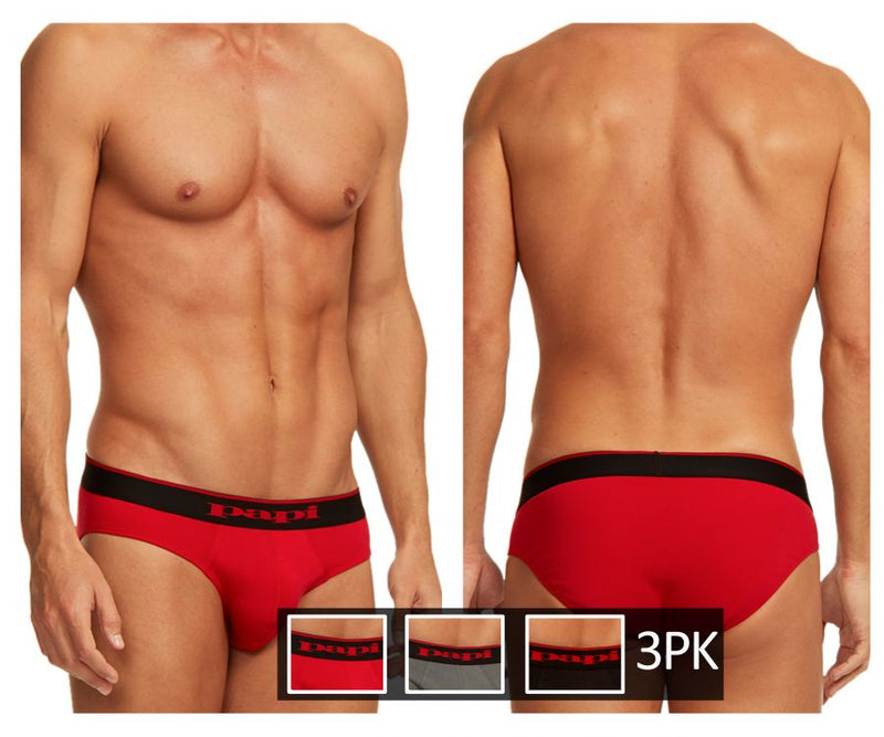 Papi 980403-950 3PK Cotton Stretch Brief Color Red-Gray-Black